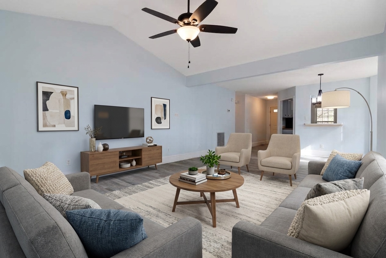 Same living room professionally staged by InstantStaged AI